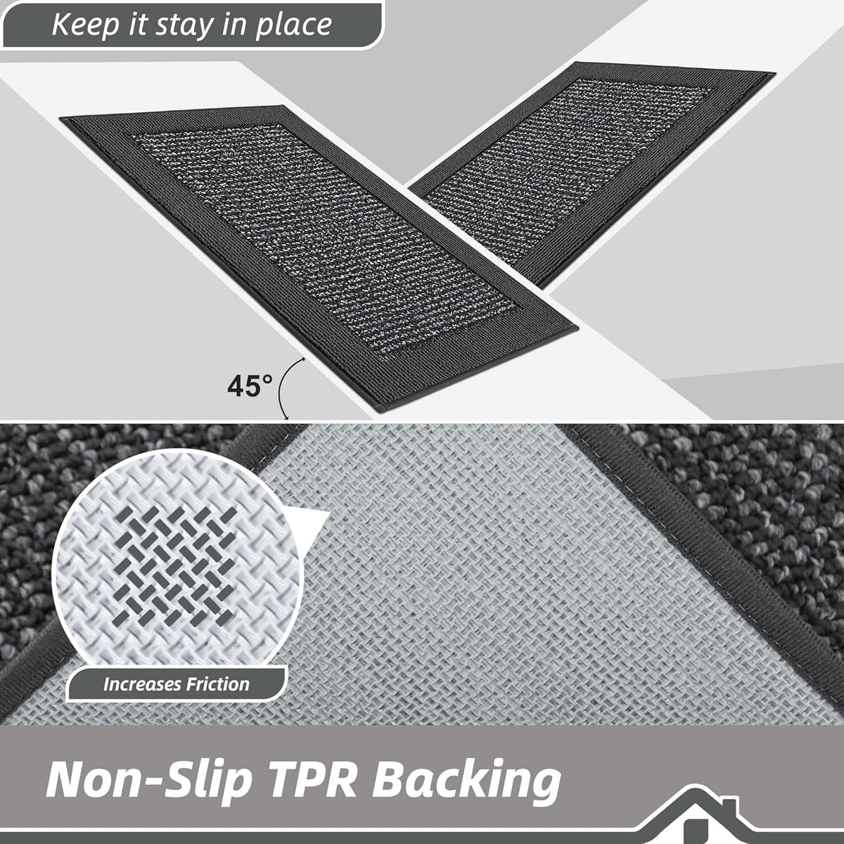 BEQHAUSE Indoor Door Mat 24" x 60", Dirt Trapper Door Mats Non-Slip Entryway Rugs Washable, Resist Dirt Absorbent Welcome Mat, Low Profile Floor Mats for Front Back Door and Entryway, Charcoal