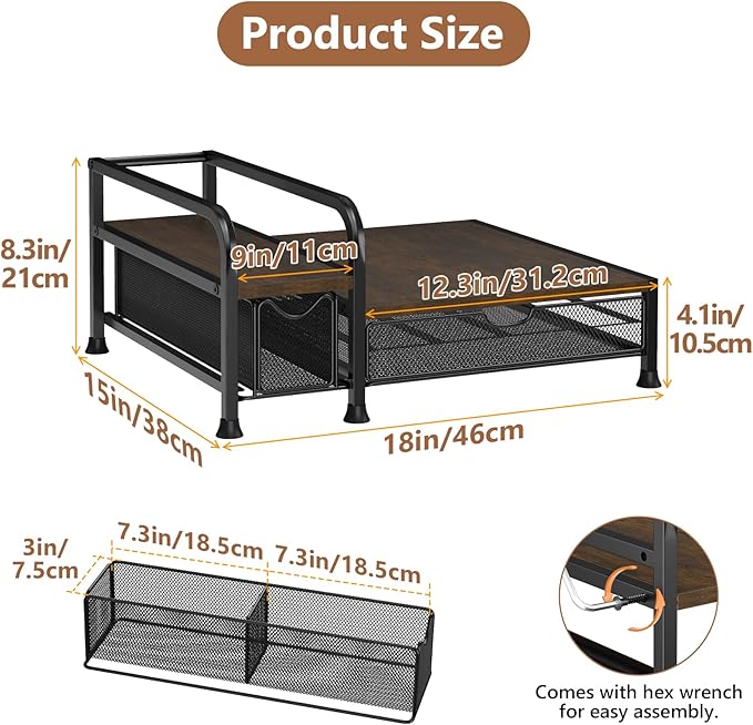 Coffee Bar Organizer with Pod Holder Drawer, 4 Syrup Bottle 40 Pods Capacity for Nespresso, Coffee Station Organizer for Most Single-Serve Brewers, Countertop K Cup Holder for Kitchen Cafe Office
