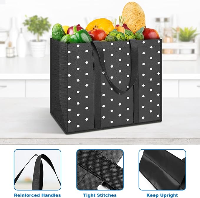 Fab totes 10 Pack Reusable Grocery Bags for Groceries 35L Large Capacity Heavy Duty Waterproof Tote Bags for Shopping and Picnic with Sturdy Handles