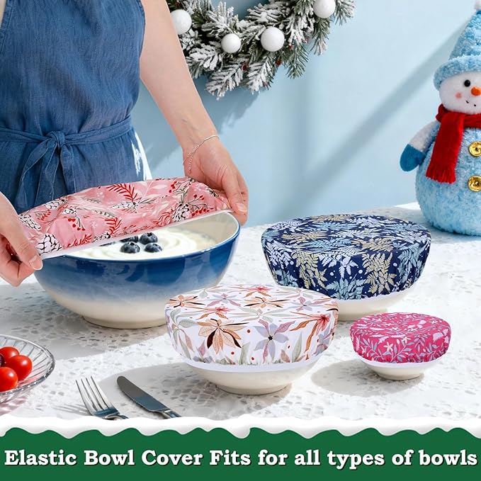 5-Size Reusable Beeswax Bowl Covers for Bread Proofing, Cotton Cloth Flexible Beeswax Wraps for Food Storage (Pinecones)