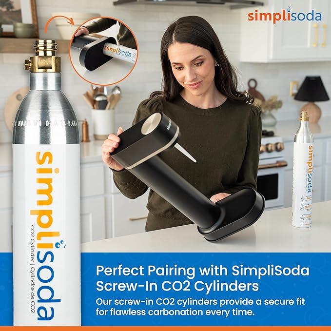 Simpli Soda BLÜ Sparkling Water Maker, Premium Soda Streaming Machine, Carbonated Water Machine and Soda Maker - Black (Machine + 2 CO2 Cylinders)
