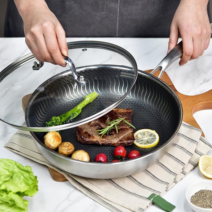 13 IN Glass Lid with Stainless Steel Handle for Frying Pan, Tempered Replacement Cover Compatible for Skillets, Wok, Round Cast Iron, Cast Aluminium, Stainless Steel Pans & Pots (317mm-332mm)