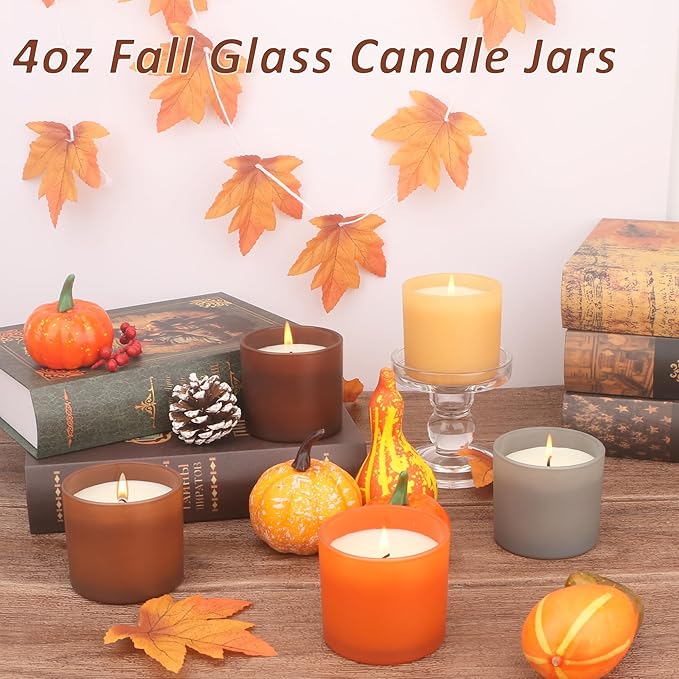 MILIVIXAY 20 Pack 4 OZ Fall Candle Jars with Lids and Candle Making Kits - Bulk Small Empty Candle Jars for Making Candles - Spice, Powder Containers.