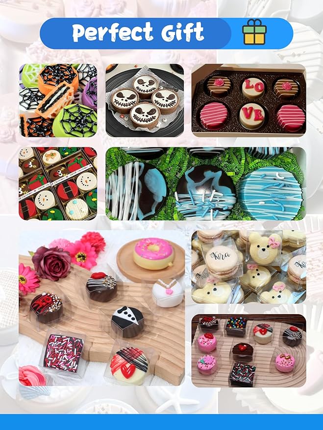 3 Pcs Round Chocolate Cookie Molds Set ,12-Cavity Round Silicone Mold with 30 Clear Treat Boxes, Round Baking Mold for Oreos,Candy, Mini Cake, Individually Wrapped Cakesicle Party Favor Packaging