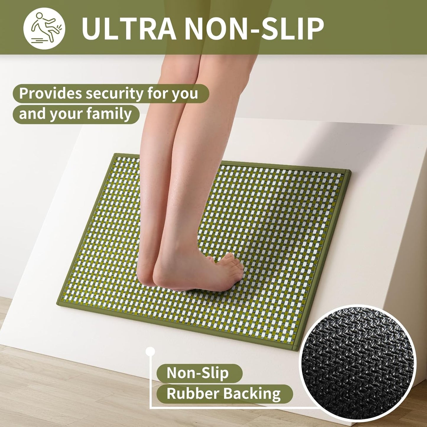 Kitchen Mats for Floor, Super Absorbent Kitchen Rugs Non Slip Washable, Rubber Backing Soft Chenille Braided Kitchen Runner Rug Standing Mat Sink Mat, Easy to Clean, Green 17"x28"