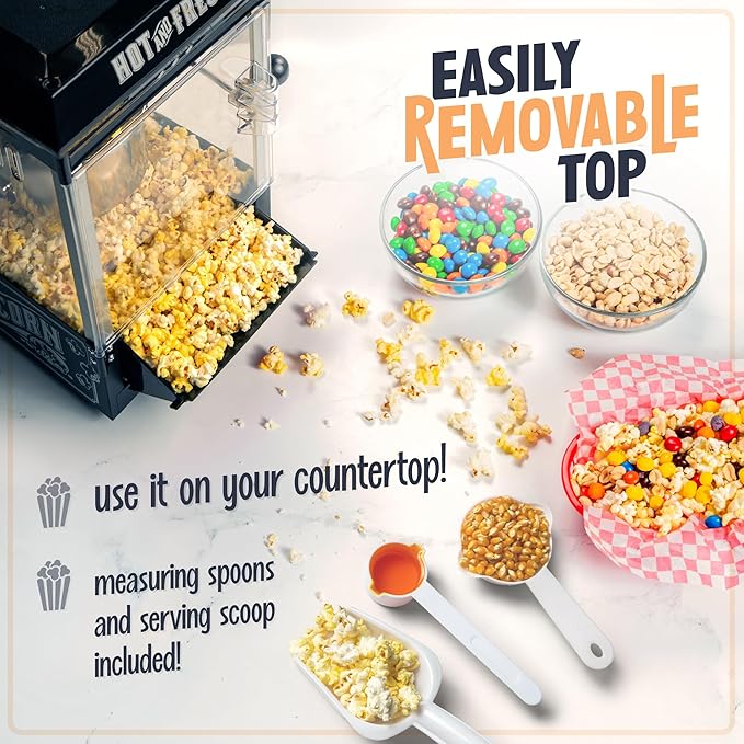 Nostalgia Popcorn Maker Machine - Professional Cart With 2.5 Oz Kettle Makes Up to 10 Cups - Vintage Popcorn Machine Movie Theater Style - Black