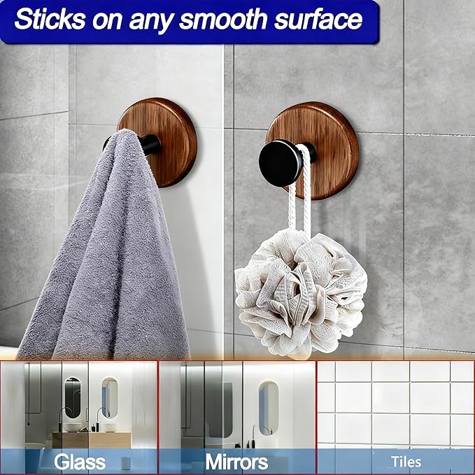 Suction Cup Hooks for Shower, 9 PCS Waterproof Towel Hooks for Bathroom Window Glass Door Adhesive Hooks, Bath Robe Looafh Wreath Hooks for Hanging, No Drill Removable & Reusable