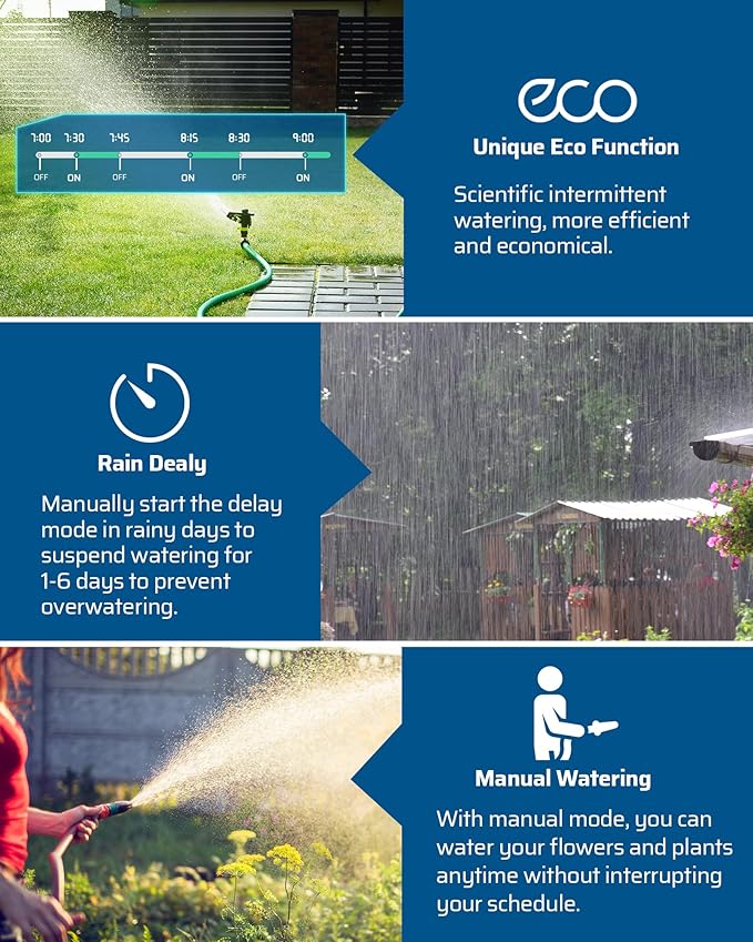 DEWENWILS Sprinkler Timer 3 Zone, Water Timer with 4 Programmable Procedures, Hose Faucet Watering with Automatic/Rain Delay/Manual Mode, Outdoor Irrigation Controller for Lawn, Garden