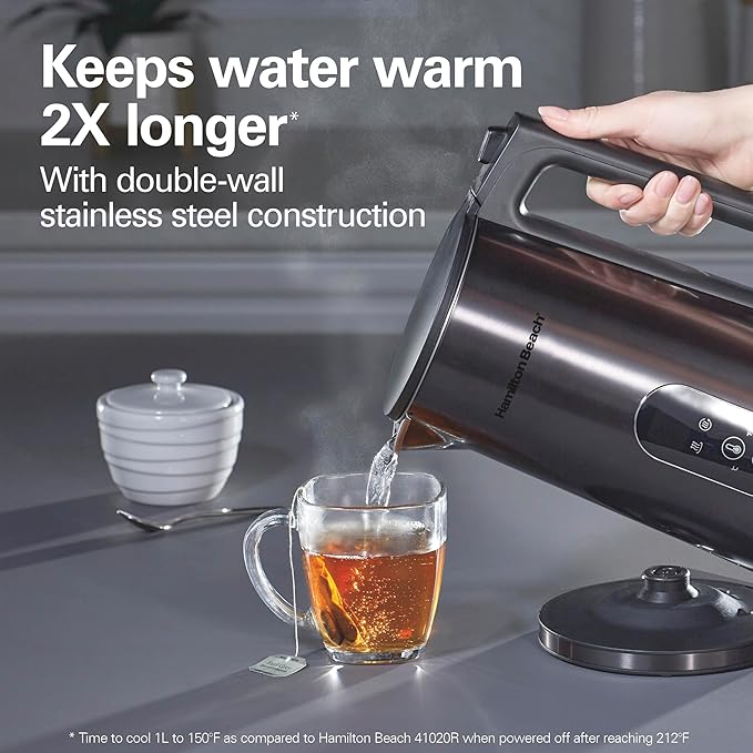 Hamilton Beach Digital Temperature Control Electric Tea Kettle, Hot Water Boiler & Heater 1.7L, 5 Preset Modes + Keep Warm, Fast Boil 1500 Watts, BPA Free, Double Wall Construction, Black (40851)