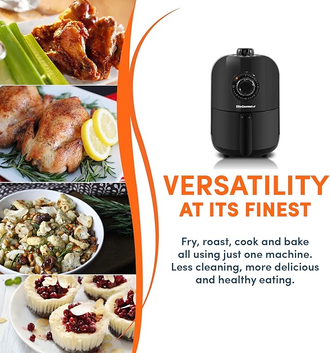 Elite Gourmet EAF1121 Personal 1.1 Qt. Compact Space Saving Electric Hot Air Fryer Oil-Less Healthy Cooker, Timer & Temperature Controls, 1000W