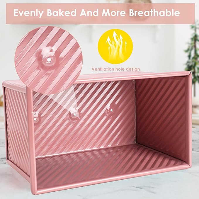 Unique Pink 1LB Bread Loaf Pan with Lid, Non-stick Safe Coating, Compact and Stylish Pullman Loaf Pan with Lid for Sandwich Loaves, Elevate Home Baking Aesthetics