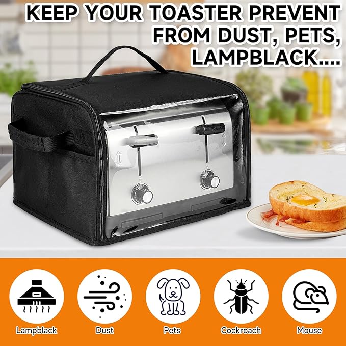 Toaster Cover 4 Slice with Aluminum Foil Lining and Base Compatible with Cuisinart/BELLA/Black and Decker,Cover Only,Black