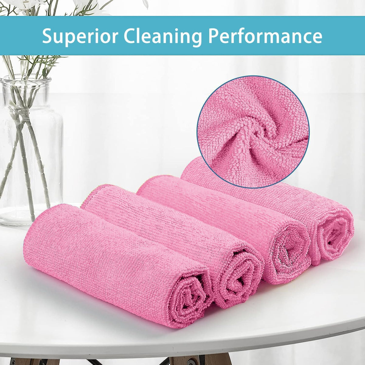 HOMEXCEL Pink Microfiber Cleaning Cloth, 50 Pack Cleaning Towels for Kitchen, Lint Free, Scratch-Free, Highly Absorbent, and Reusable Cleaning Rags for House, Window and Glass, Cars, 11.5 X11.5 inch
