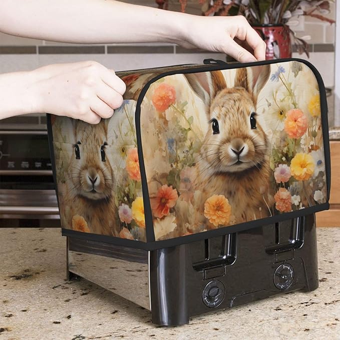 Cute Rabbit Toaster Cover 2 Slice Long Slot, Bunny Bread Maker Cover Washable Dust Protection Kitchen Small Appliance Toaster Oven Cover for 2 Slice