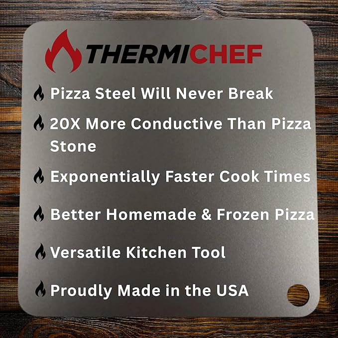 ThermiChef 14x14 Pizza Steel, 1/4" Thick, 13.4 lbs - Cooking Steel for Oven & Grill - Made in USA