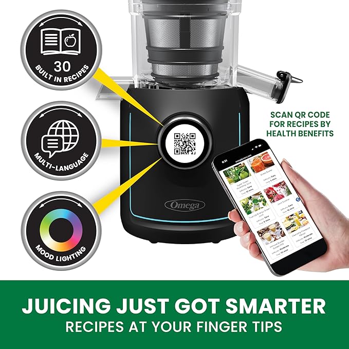 Omega Ultimate Performance Slow Masticating Batch Juicer with Intellidial Technology Cold Press Vegetable and Fruit Juice Extractor with 64-Ounce Hopper and 4 Juice Shot Glasses, 200-Watts, Black