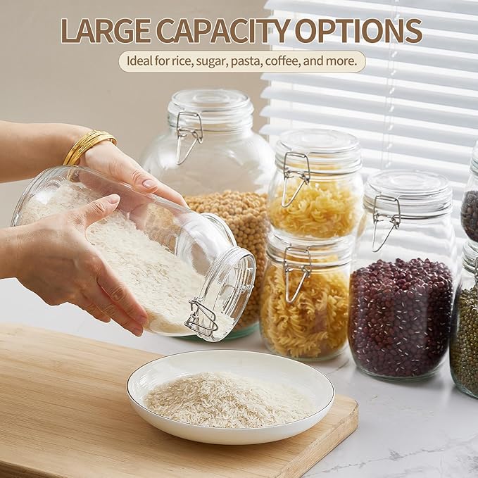 1 Gallon Glass Food Storage Jars with Airtight Lids, Set of 1 – Clear Preserving Seal Wire Clip Fastening Canisters for Kitchen Canning, Flour, Cereal, Pasta, Sugar, Beans, Pickling Jars (1gallon*1)