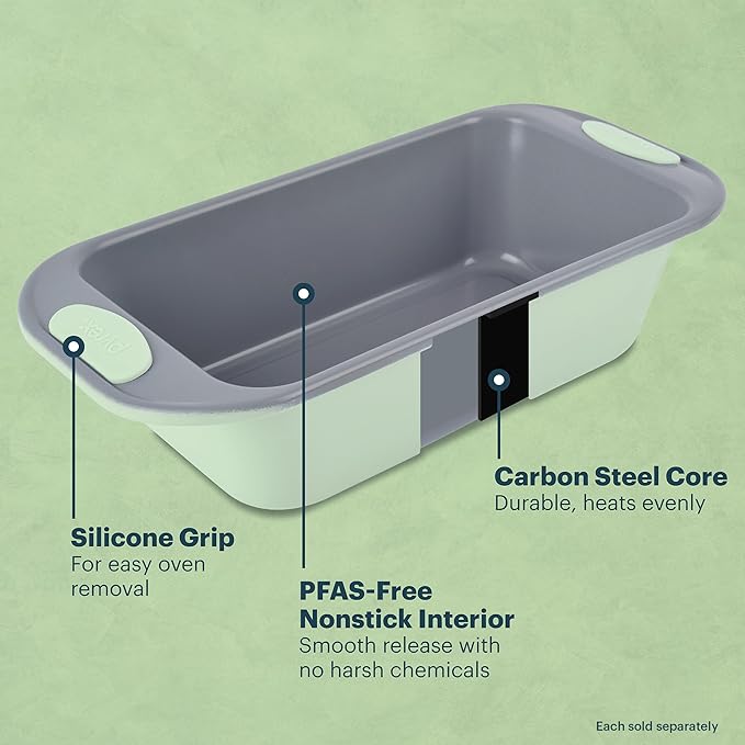 Pyrex (3-Piece) Metal Cookie & Muffin Sheet Bakeware Set, Lightweight Stainless Steel Baking Trays with Heatsafe Silicone Handles, Cookie Muffin Sheet Baking Pan, Sage