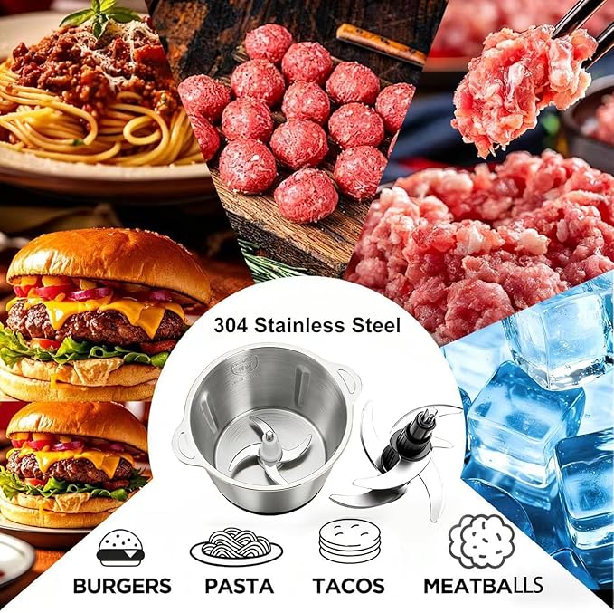 Electric Large Food Processor,6L Meat Grinder Stainless Steel for Home, Heavy-Duty Meat Blender Mincer with 2 Speed& 6 Blades,1200W Electric Food Grinder Chopper for Meat,Game,Hunt & Meal Prep