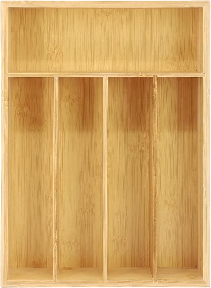 Elama Bamboo Wood Drawer Organizer Tray, Utensil Storage, Desk Drawer Storage (5 Section Tray)