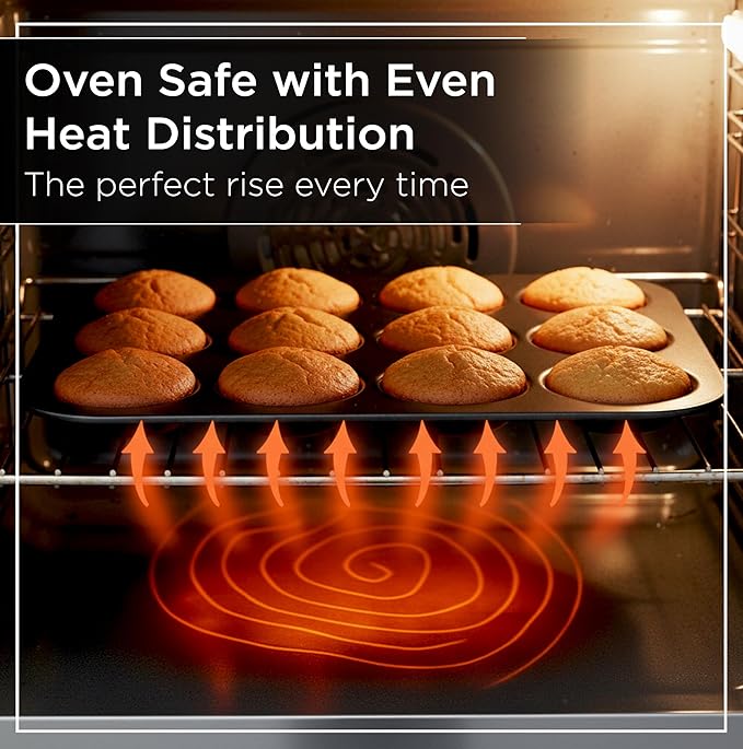 Wrenbury Nonstick Whoopie Pie Pan 12-Cup - Carbon Steel Shallow Baking Tray for Muffin Tops Macarons Cookies Yorkshire Puddings Cornbread & Burger Buns
