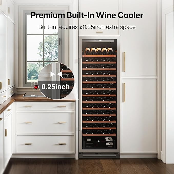 Ca'Lefort 166 Bottle Wine Fridge - 24 Inch 40-65°F Wine Cooler with Glass Door & Bottom Drawer, 14 Adjustable Shelves & 3 LED Lights, Energy Star Certified Built-in/Freestanding for Home/Bar/Kitchen