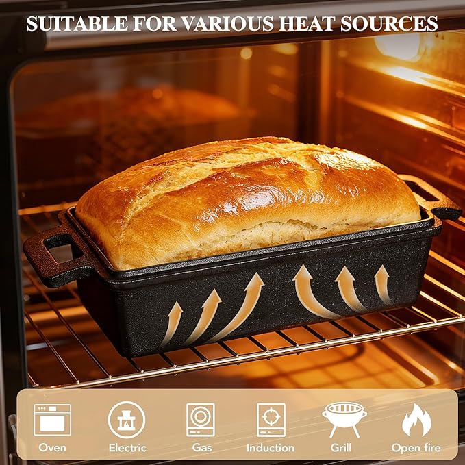 ROTTOGOON 2 in 1 Cast Iron Loaf Pan with Lid,Even Heat Distribution Bread Baking Pans for Sourdough, Homemade Bread,Cake and Meatloaf