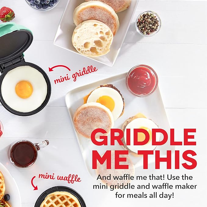 Dash Mini Maker Set - Customized Treat Maker - Supports Multi-Function Cooking - Easy Cleanup and User-Friendly Design - Aqua - Waffle & Griddle Irons