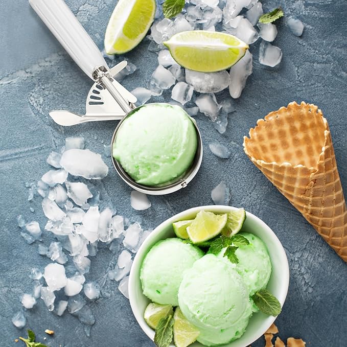 Reallnaive 4 Pcs Release Cookie Scoops Ice Cream Scooper with Trigger Release Portion Scoop Stainless Steel for Portion Control, Baking Food, Cookie Dough (5.3 oz,White)