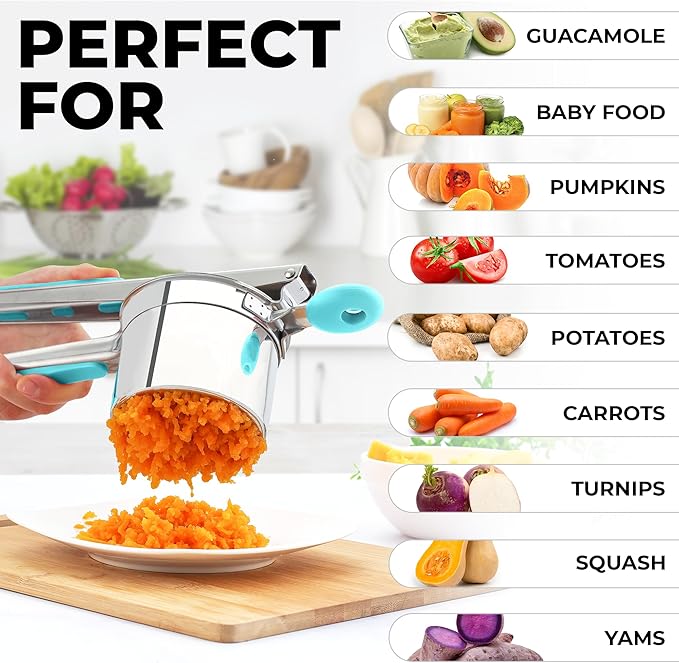 Zulay Kitchen Premium Large 15oz Potato Ricer, Heavy Duty Professional Stainless Steel Potato Masher and Ricer Kitchen Tool, Press and Mash Kitchen Gadget - Turquoise