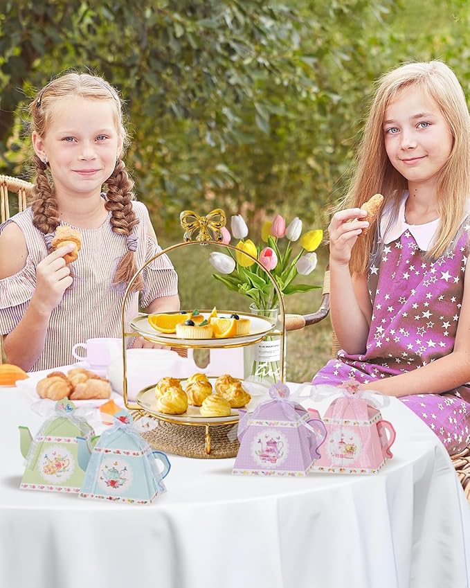 Liobelon 24 Pieces Floral Tea Party Favors Boxes Centerpiece Table Decoration Teapot Favor Boxes Tea Party Treat Gift Boxes Goodie Treat Bags Candy Boxes for Wedding Baby Shower Tea Party Decorations