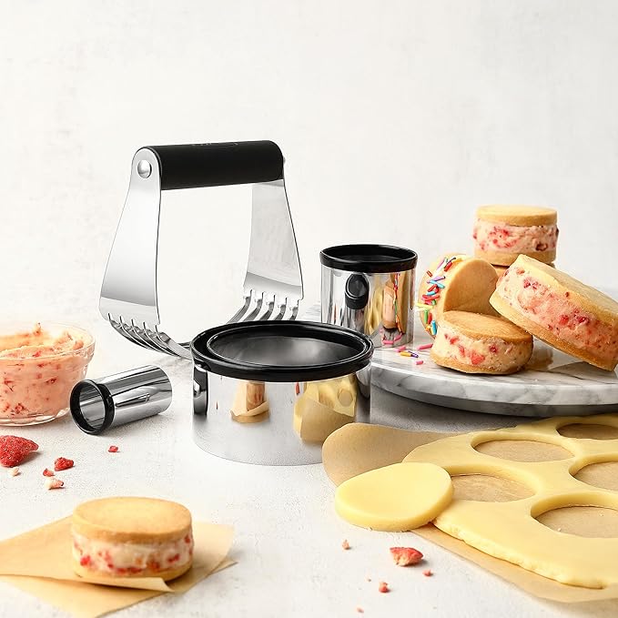 Spring Chef Stainless Steel Magnetic Measuring Cups & Spoons, Set of 15 & Large Dough Blender & Biscuit Cutter Set - 2 Product Bundle - Black