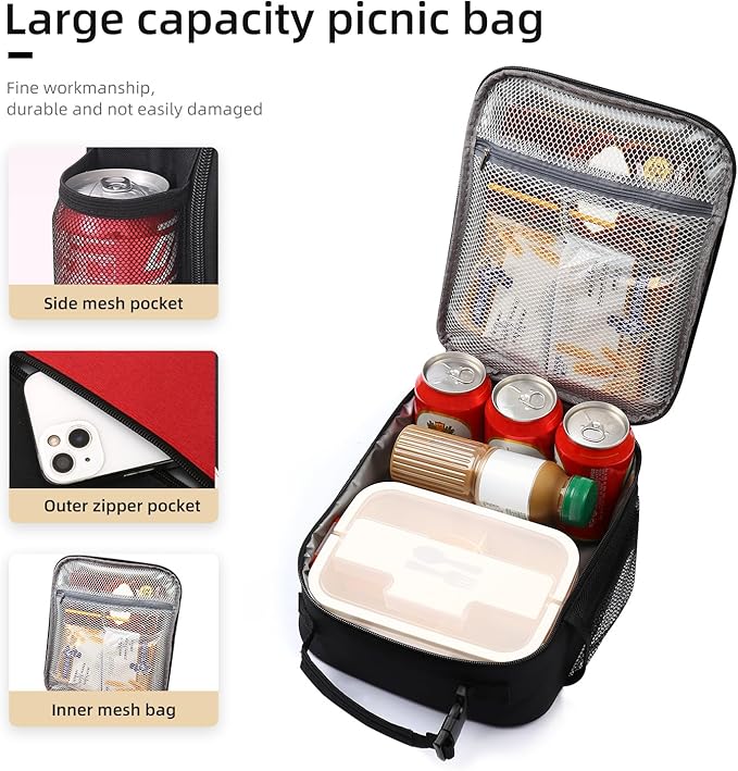 Lovoeo Lunch box Lunch bag for men women Insulated Lunchbox Lunch bags for Work Picnic Travel (Thicken hot red)
