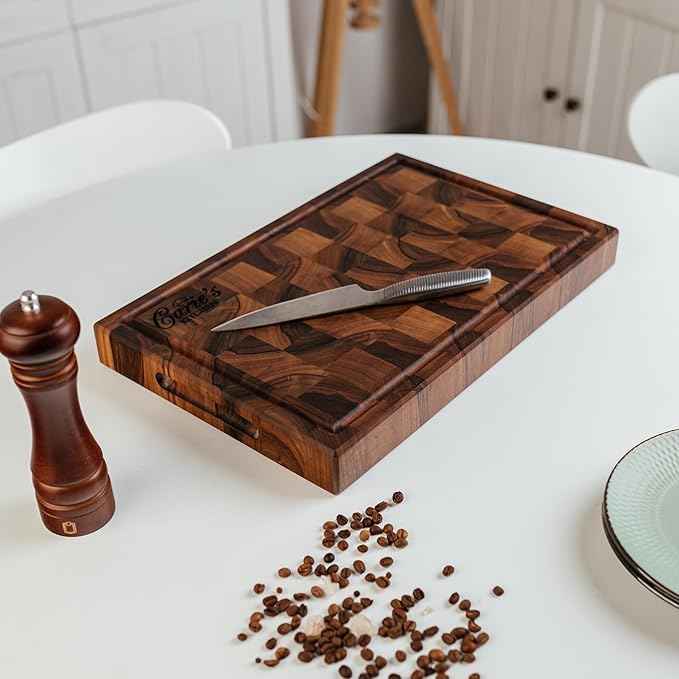 Handmade Personalized Walnut End Grain Cutting Board – Custom Engraved Wood Chopping Block, Perfect Gift for Home Chefs by GrainWoods (19x13x2 Inches)