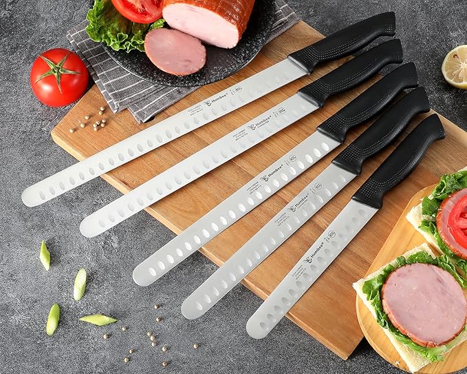 Carving Knife 8-Inch with Razor Sharp Granton Edge for Turkey, Ham, Meat Slicing and Cutting – NSF Certified, German Stainless Steel Blade, Black