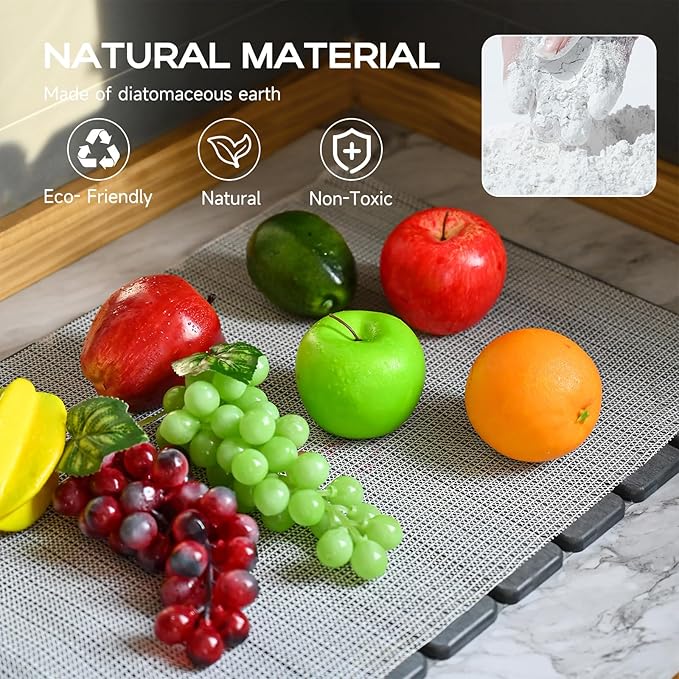Large Stone Drying Mat for Kitchen Counter, 24''L x 16''W Diatomaceous Earth Collapsible Dish Drying Mat, Quick Drying Mat, Glasses and Flatware, Matches Any Countertop (Veined-B, 24" x 16")