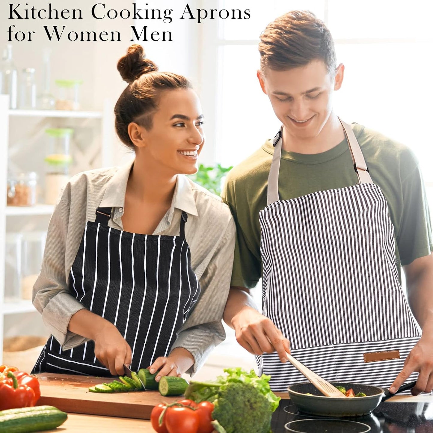JaGely 8 Pcs Kitchen Cooking Aprons Adjustable Bib Aprons Chef Apron Kitchen Apron with Pockets for Women and Men, Chef, Kitchen, BBQ, Garden, Baking