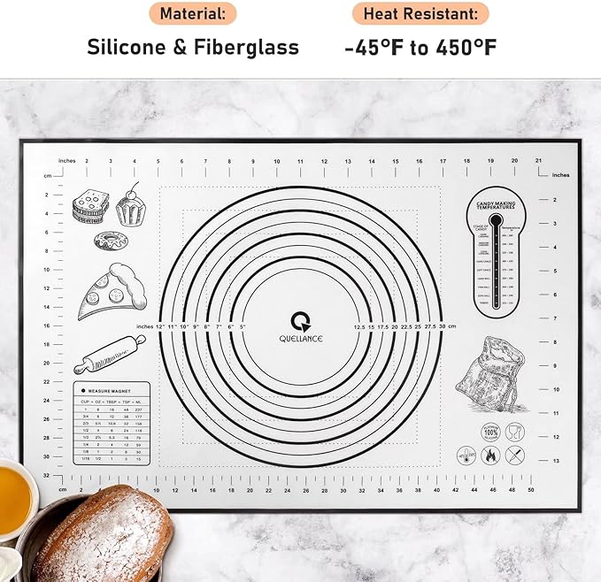 Silicone Baking Mat Extra Large, Pastry Mat with Measurement, Kitchen Counter Mat for Pie Crust, Pizza and Cookies - BPA Free Oven Liner/Kneading Matts,16" x 24", Black