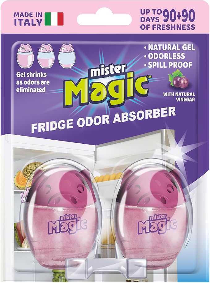 Mister Magic Refrigerator Odor Absorber – Natural Vinegar Formula Gel, Odorless Fridge Deodorizer, Neutralizes Food Odors, Lasts Up to 90 Days, Kitchen Supplies (6 Pack, Contains 12 Units)