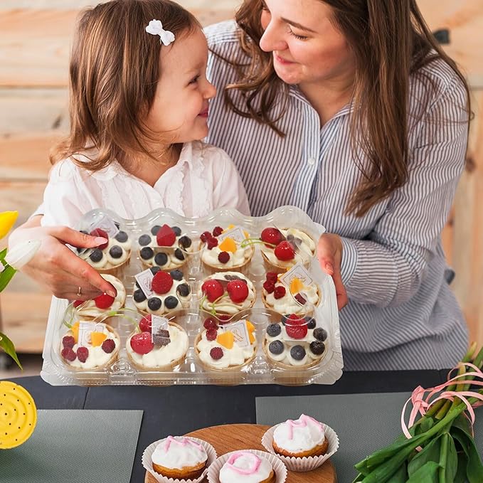 WIKDAY 12 Count x 20 Sets Plastic Cupcake Containers, Durable and BPA-Free Cupcake Holder with Lid for Easy Transport Storage, Stackable Clear Cupcake Carriers, Reusable Dessert Boxes