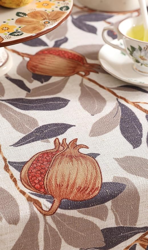 patdrea Designer Vintage Rectangle Tablecloth,Linen Pomegranates and Leaves Pattern Tablecloths,Fall Table Cover Cloth Decor for Kitchen Dining Christmas,Thanksgiving,55"x87"-Tehran a