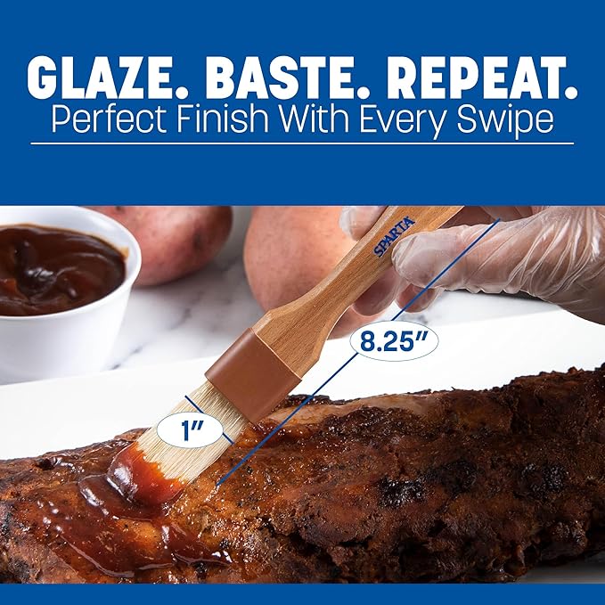 SPARTA Chef Series Basting Brush, Flat Boar Bristle Pastry Brush for Cooking and Baking, 1" Wide, 1 Count