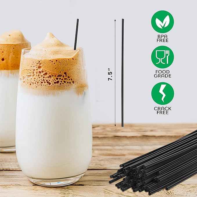 Crystalware, Plastic Stir Straw, Sip Stirrer, For Coffee and Cocktail, 7 1/2 Inches 1000/Box, Black