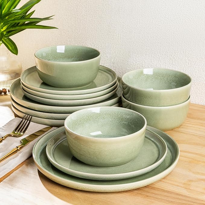 AmorArc Stoneware Dinnerware Sets,Round Reactive Glaze Ceramic Plates and Bowls Set,Highly Scratch Resistant | Dishwasher & Microwave Safe Dishes,Service for 6 (18pc)