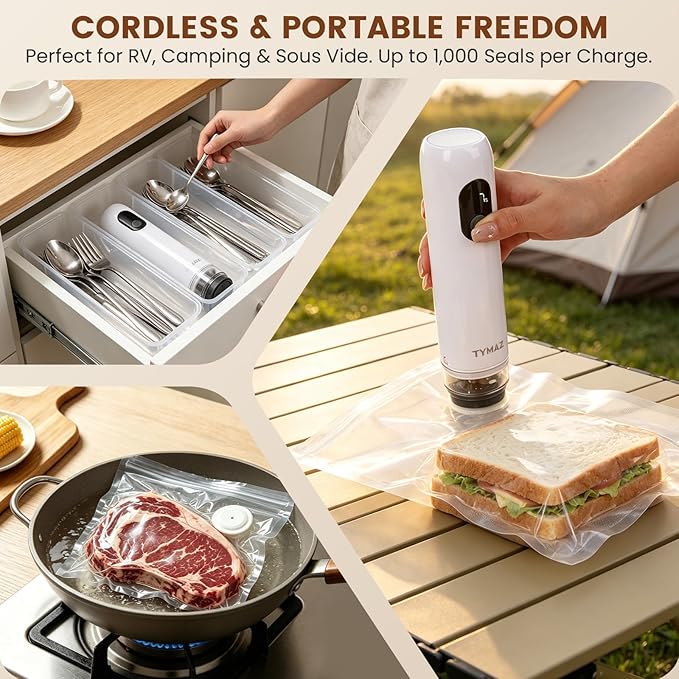 Electric Handheld Vacuum Sealer for Food: 41-PC Kit with 30 Reusable Bags & 10 Mason Jar Valve Lids, Portable Cordless Vacuum Sealer Machine for Kitchen, Meal Prep, RV Camping & Sous Vide
