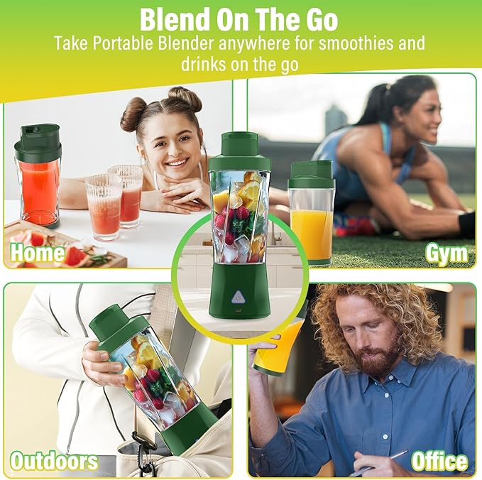 Portable Blender, 360W Personal Blender for Shakes and Smoothies for Kitchen, 24 Oz BPA Free Traveling Juicer Cup and Lid with 6 Blades, Self Cleaning Portable Juicer for Kitchen/Travel/Gym, Green