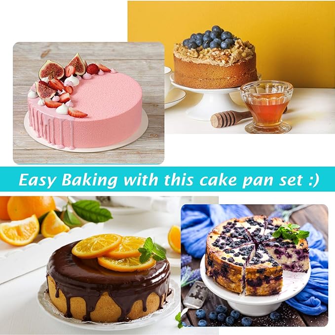 P&P CHEF 9.5 Inch Cake Pan Set of 2, Stainless Steel Round Baking Layer Cake Pans, Non Toxic & Healthy, Leak-proof & Easy Clean, Mirror Finish & Easy Releasing, Oven & Dishwasher Safe