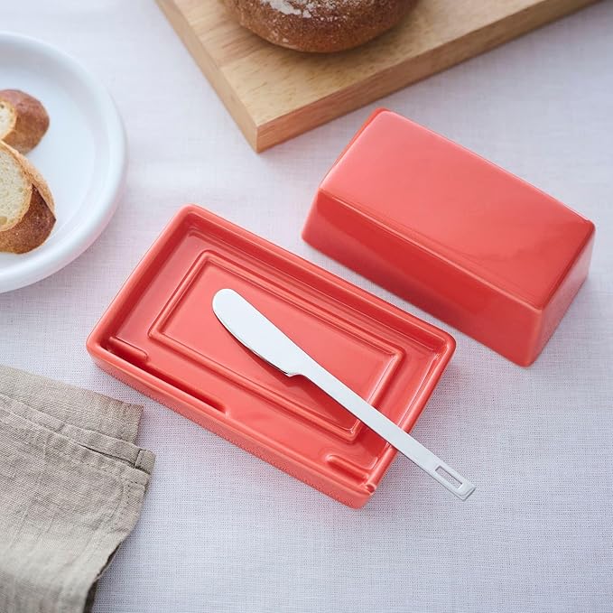 ZERO JAPAN Compact Butter Dish for Countertop, Fits West Coast Butter Sticks (Stubby Size), Ceramic Butter Keeper with Lid, Space-Saving Design, Made in Japan, Carrot
