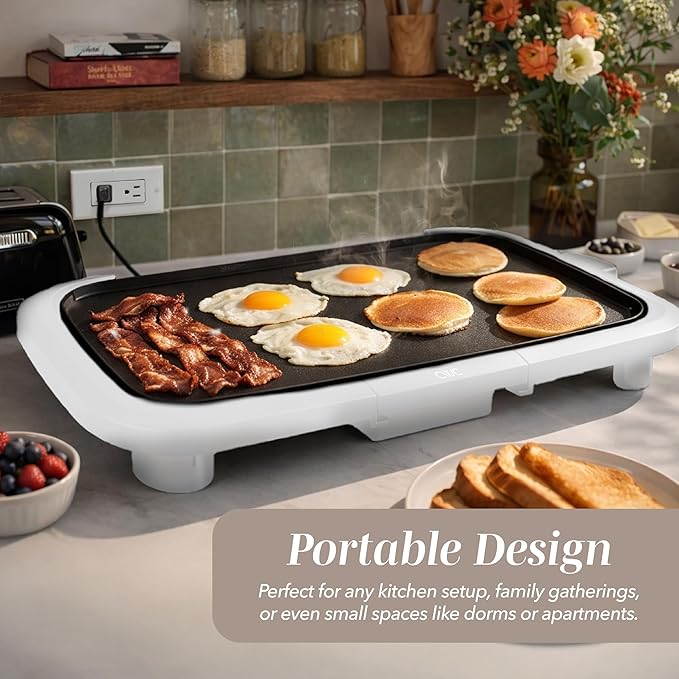 COOK WITH COLOR Electric Griddle 1200W, Nonstick Surface for Pancakes, Burgers, Eggs & More, Removable Temperature Control, Slide-Out Drip Tray, 10" x 16" Cooking Area, Cream