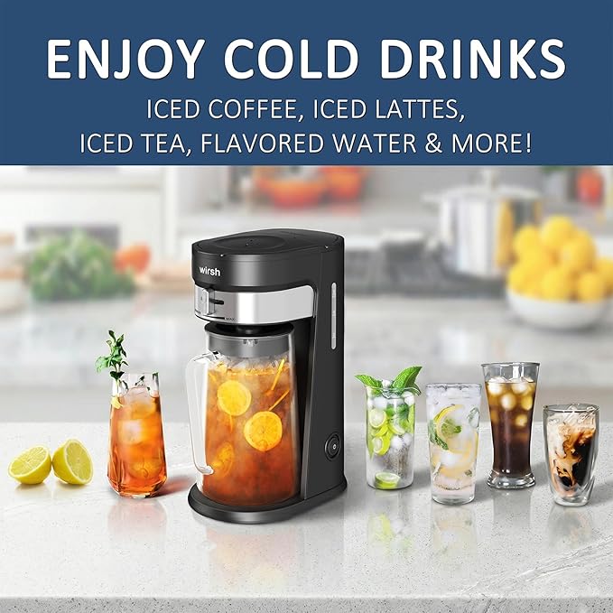 wirsh Iced Tea Maker with 3QT Pitcher, Iced Coffee Maker with Strength Control and Reusable Filter, Perfect For Iced Coffee, Latte, Tea, Lemonade, Flavored Water, Black